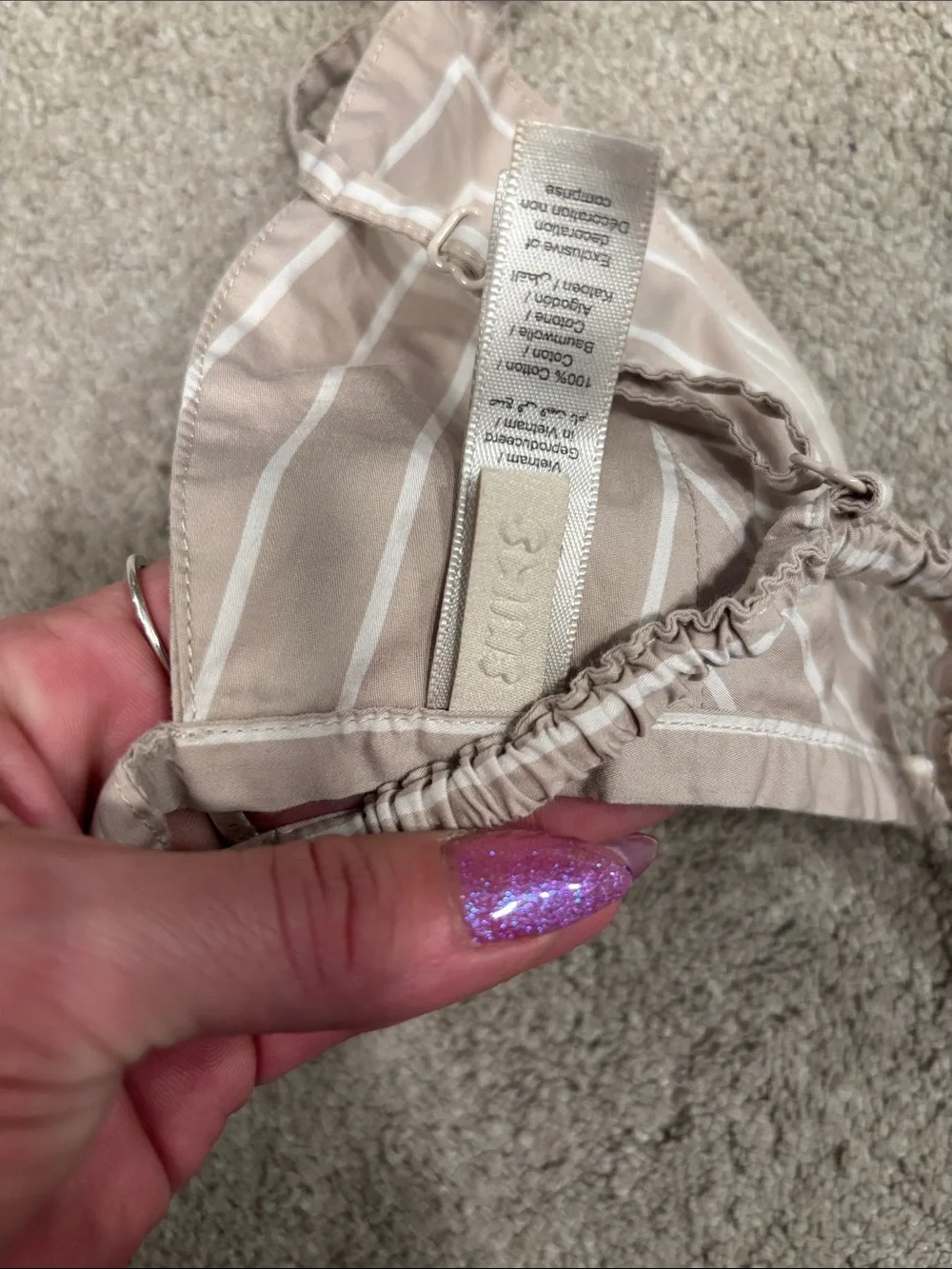 SKIMS Cotton Poplin Striped Taupe and White Triangle Bralette NWOT - Picture 2 of 3